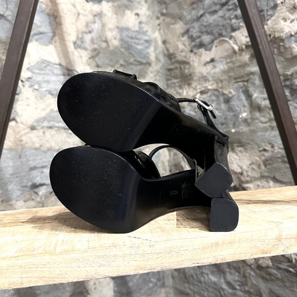 Alexander McQueen Black Patent Butterfly Ankle Strap Platform Sandals - Picture 12 of 13